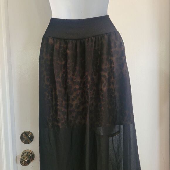 Toto leopard mini skirt with black sheer long overlay - Picture 5 of 6